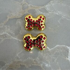 BONEFLY NEW Swarovski red in gold tone bone shaped collar charms dogs set 2 new